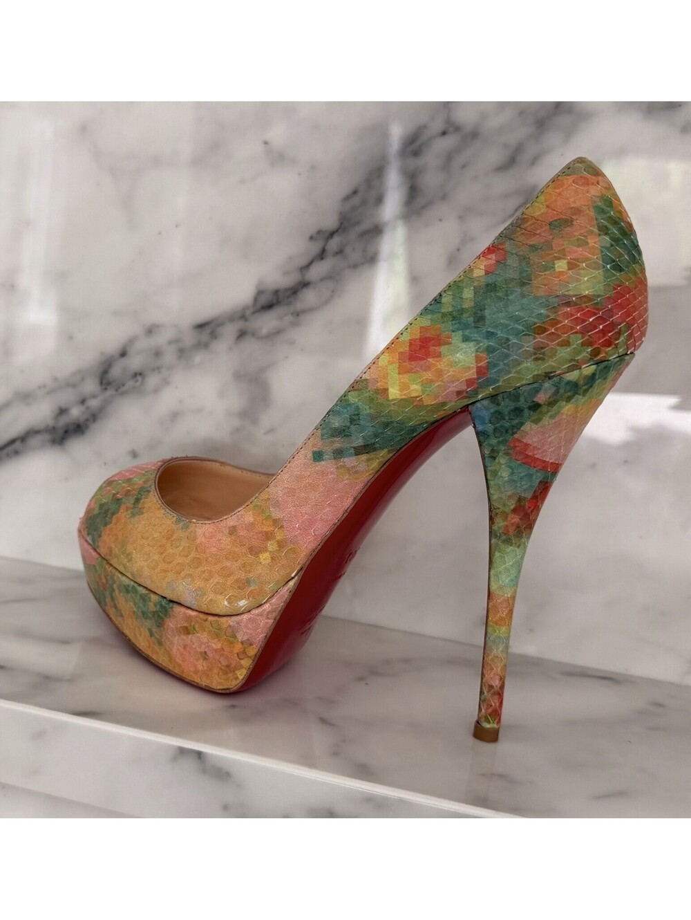Christian Louboutin Troca 140 Python Pixel Pumps Multicolor 38.5 New With Box